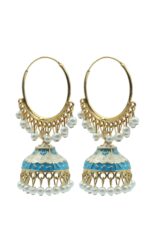 Trendy Gold Plated Meenakari And Pearl Designer Jhumki Firozi Earrings - Image 2