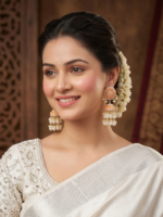 Yaari Collections High Quality Pure Kundan Big Size Meenakari Earrings With Original White Pearls