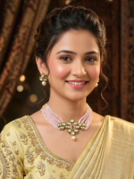 Simple And Elegant Choker Set With Light Pink Crystal Stones and Pearls