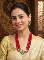 Simple And Elegant Choker Set With Red Crystal Stones and Pearls
