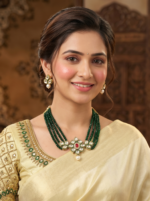 Simple And Elegant Choker Set With Green Crystal Stones and Pearls