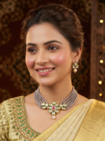 Simple And Elegant Choker Set With Grey Crystal Stones and Pearls