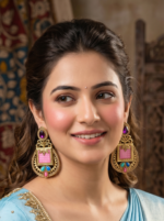 Yaari Collections High Quality Pink Color Stone Brass Drops & Danglers