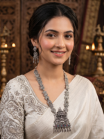 Yaari Collections Special Temple Design Silver Oxidised Necklace Set