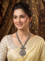 Yaari Collections Special Antique Design Silver Oxidised Necklace Set