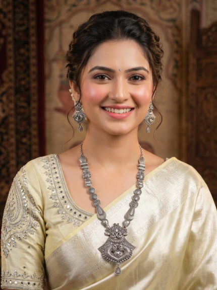 Yaari Collections Special Beaurtiful Silver Oxidised Necklace Set