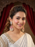 Yaari Collections American Diamond Stone Earrings With Dual Color Stone Work