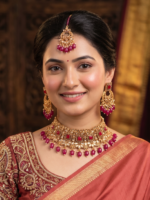Yaari Collections Maroon Traditional Gold Plated Kundan Meena Choker Set with Earrings and Maang Tikka for Women