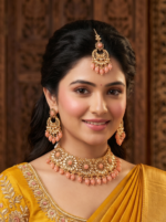 Yaari Collections Special Baby Pink Coloued Floral Kundan Bridal Chokar Set