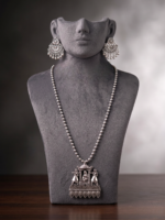 Yaari Collections Royal Elegant Prince Silver Oxidized Pendant Necklace with Earrings Set - Image 2