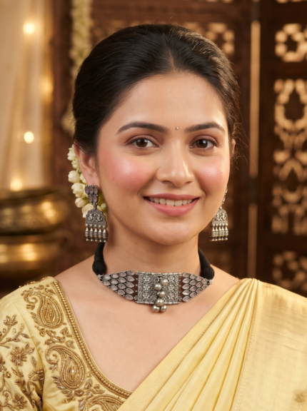 Yaari Collections High Quality Silver Replica Chokher Set With Stone Work - Elegant and Affordable Jewelry for Every Occasion