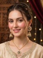 Gold Plated Kundan Meenakari Handcrafted Designer Jhumki Earrings With Laheriya Beads - Image 4