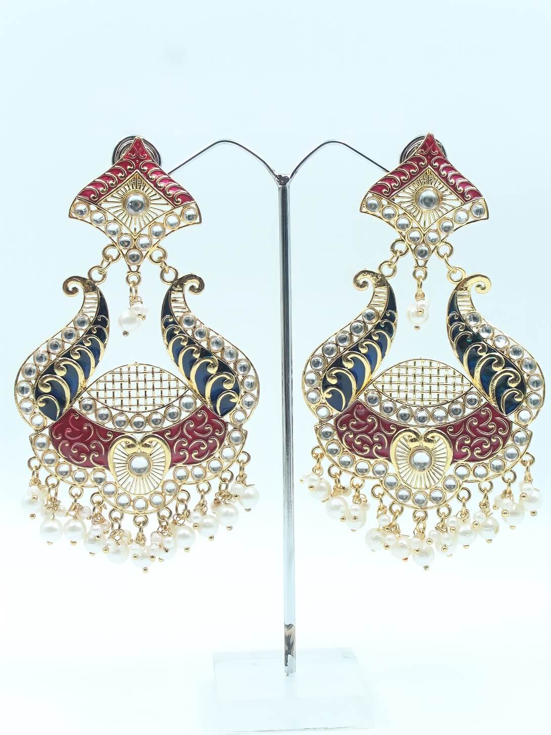 ER16946 Kerala Style Red Palakka Earrings Golden Bead Drops Screwback South  Indian | JewelSmart.in