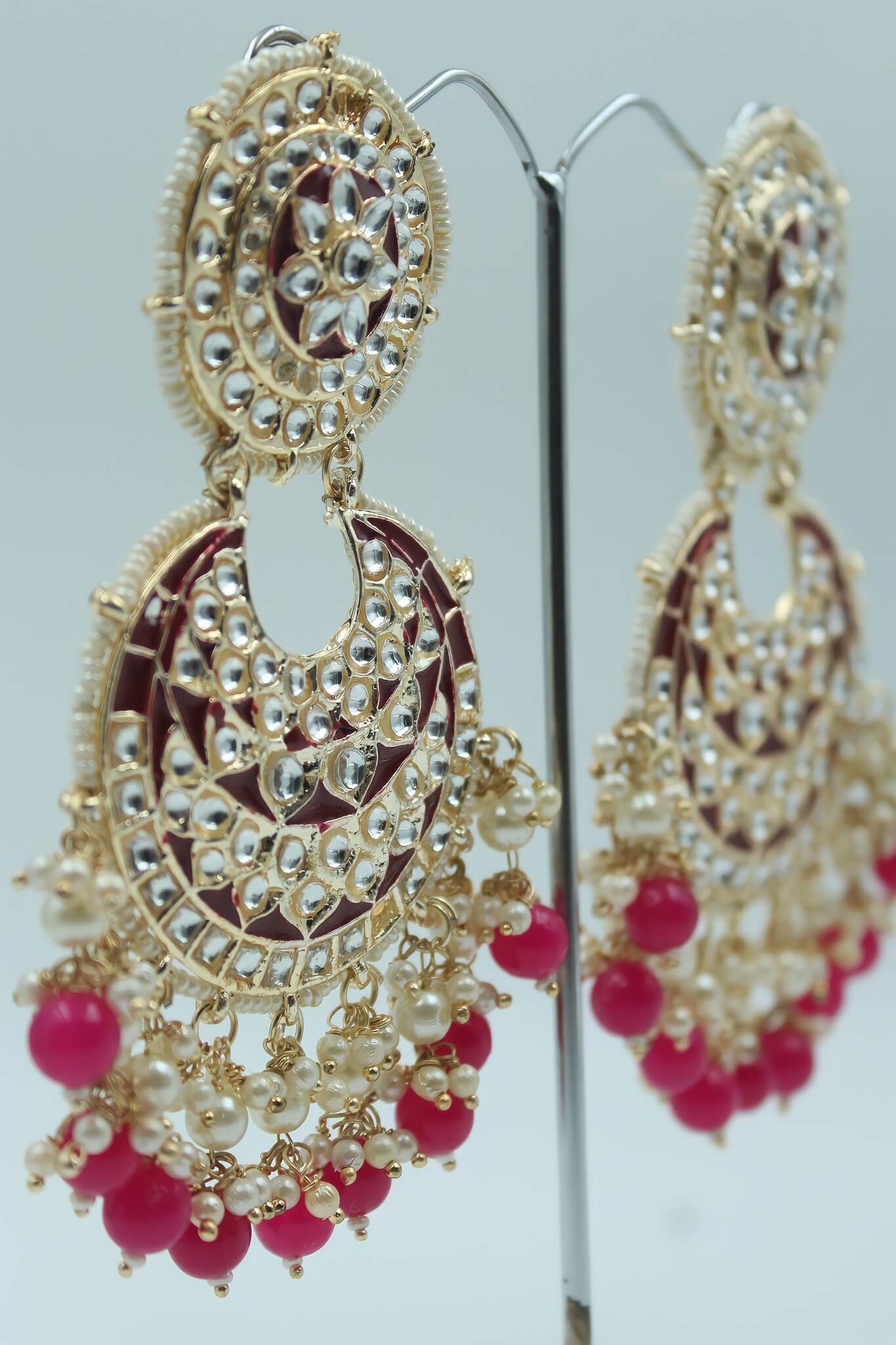 Etnico 18k Gold Plated Big Chandbali Earrings Glided With Kundan & Pea