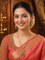 Yaari Collections Copper Gold Plated Temple Pendant Set with Chain and Earrings