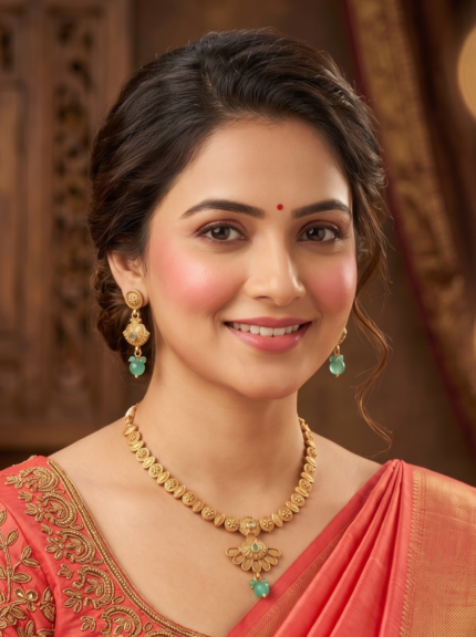 Yaari Collections Copper Gold Plated Floral Design Necklace and Earring Set