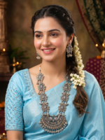 Ethnic Oxidized Necklace Earrings Set For Trendy Women