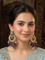 Vibrant Gold Plated Chandbali Earrings with Colorful Gemstone Drops and Kundan Accents