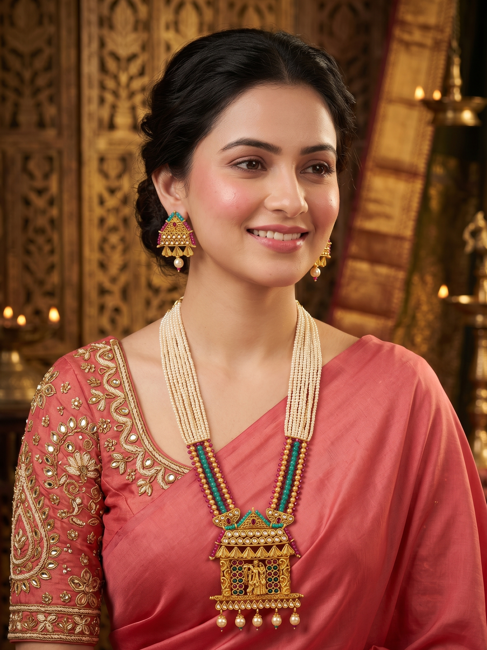 Gemini_Generated_Image_qtq6uaqtq6uaqtq6 Gold Plated Lord Krishna & Radha Temple Jewellery Set with Multi-Color Beads - Image 1