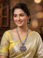 Yaari Collections Silver oxidised Long Necklace With Floral Design Pendent
