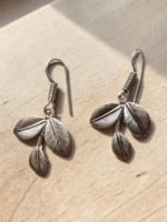 Oxidised German Silver Vintage Floral Statement Necklace & Leaf Drop Earring Set – Antique Silver Finish - Image 4