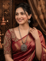 Oxidised German Silver Vintage Floral Statement Necklace & Leaf Drop Earring Set – Antique Silver Finish
