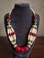 Yaari Collections Handcrafted Red & Ivory Beaded Statement Necklace with Tribal-Inspired Accents - Image 4