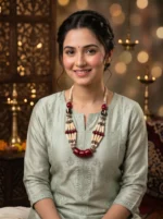Yaari Collections Handcrafted Red & Ivory Beaded Statement Necklace with Tribal-Inspired Accents - Image 5