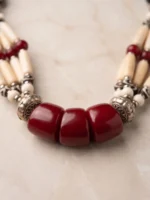 Yaari Collections Handcrafted Red & Ivory Beaded Statement Necklace with Tribal-Inspired Accents - Image 3
