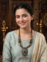 Yaari Collections Handcrafted Tribal Statement Necklace with Carved Beads & Ornate Pendant - Image 2