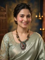 Yaari Collections Handcrafted Tribal Statement Necklace with Carved Beads & Ornate Pendant