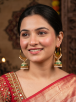 Trendy Gold Plated Meenakari And Pearl Designer Jhumki Green Earrings
