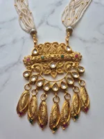 Yaari Collections Gold-Plated Temple Long Necklace Set with Multi-Layer Pearl Mala, Kundan Stones & Peacock Design Pendant | Traditional Bridal Jewellery with Jhumka Earrings for Women - Image 4