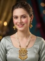 Yaari Collections Gold-Plated Temple Long Necklace Set with Multi-Layer Pearl Mala, Kundan Stones & Peacock Design Pendant | Traditional Bridal Jewellery with Jhumka Earrings for Women - Image 2