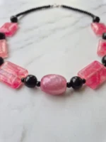 Pink Stone and Black Bead Statement Necklace – Handmade Fashion Jewelry for Women - Image 3