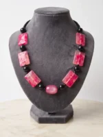 Pink Stone and Black Bead Statement Necklace – Handmade Fashion Jewelry for Women - Image 2