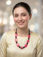Pink Stone and Black Bead Statement Necklace – Handmade Fashion Jewelry for Women - Image 5