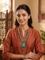 Oxidised Silver Turquoise Pendant Necklace for Women | Boho Ethnic Handmade Statement Jewelry | Traditional Tribal Necklace for Kurti Saree Daily & Festive Wear - Image 2