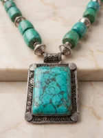 Oxidised Silver Turquoise Pendant Necklace for Women | Boho Ethnic Handmade Statement Jewelry | Traditional Tribal Necklace for Kurti Saree Daily & Festive Wear - Image 4