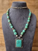 Oxidised Silver Turquoise Pendant Necklace for Women | Boho Ethnic Handmade Statement Jewelry | Traditional Tribal Necklace for Kurti Saree Daily & Festive Wear - Image 3