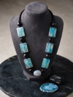 Aqua Green Stone and Black Bead Statement Necklace – Handmade Fashion Jewelry for Women - Image 2