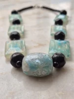 Aqua Green Stone and Black Bead Statement Necklace – Handmade Fashion Jewelry for Women - Image 4