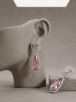 Yaari Collections Silver-Toned American Diamond Drop Earrings with Pink Crystal Stones | Elegant Party Wear Dangle Earrings for Women - Image 3