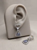 Yaari Collections Silver-Toned American Diamond Geometric Drop Earrings with Blue Crystal | Elegant Party Wear Dangle Earrings for Women - Image 5