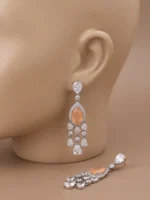 Yaari Collections Silver-Toned American Diamond Drop Earrings with Champagne Crystal | Luxury Dangle Earrings for Women | Party & Wedding Wear - Image 3