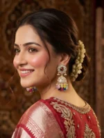 Yaari Collections Gold-Plated Kundan Jhumka Earrings with Multicolor Beads & Pearl Drops | Traditional Statement Earrings for Women | Festive & Party Wear Jewellery