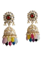 Yaari Collections Gold-Plated Kundan Jhumka Earrings with Multicolor Beads & Pearl Drops | Traditional Statement Earrings for Women | Festive & Party Wear Jewellery - Image 3