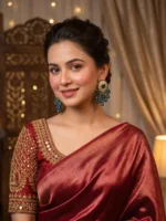 Yaari Collections Gold-Plated Kundan Chandbali Earrings with Emerald Stone & Teal Blue Beads | Traditional Statement Drop Earrings for Women | Festive & Party Wear - Image 5