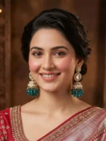 Yaari Collections Gold-Plated Kundan Jhumka Earrings with Emerald Green Beads | Traditional Statement Drop Earrings for Women | Bridal & Festive Wear