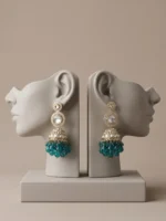 Yaari Collections Gold-Plated Kundan Jhumka Earrings with Emerald Green Beads | Traditional Statement Drop Earrings for Women | Bridal & Festive Wear - Image 5